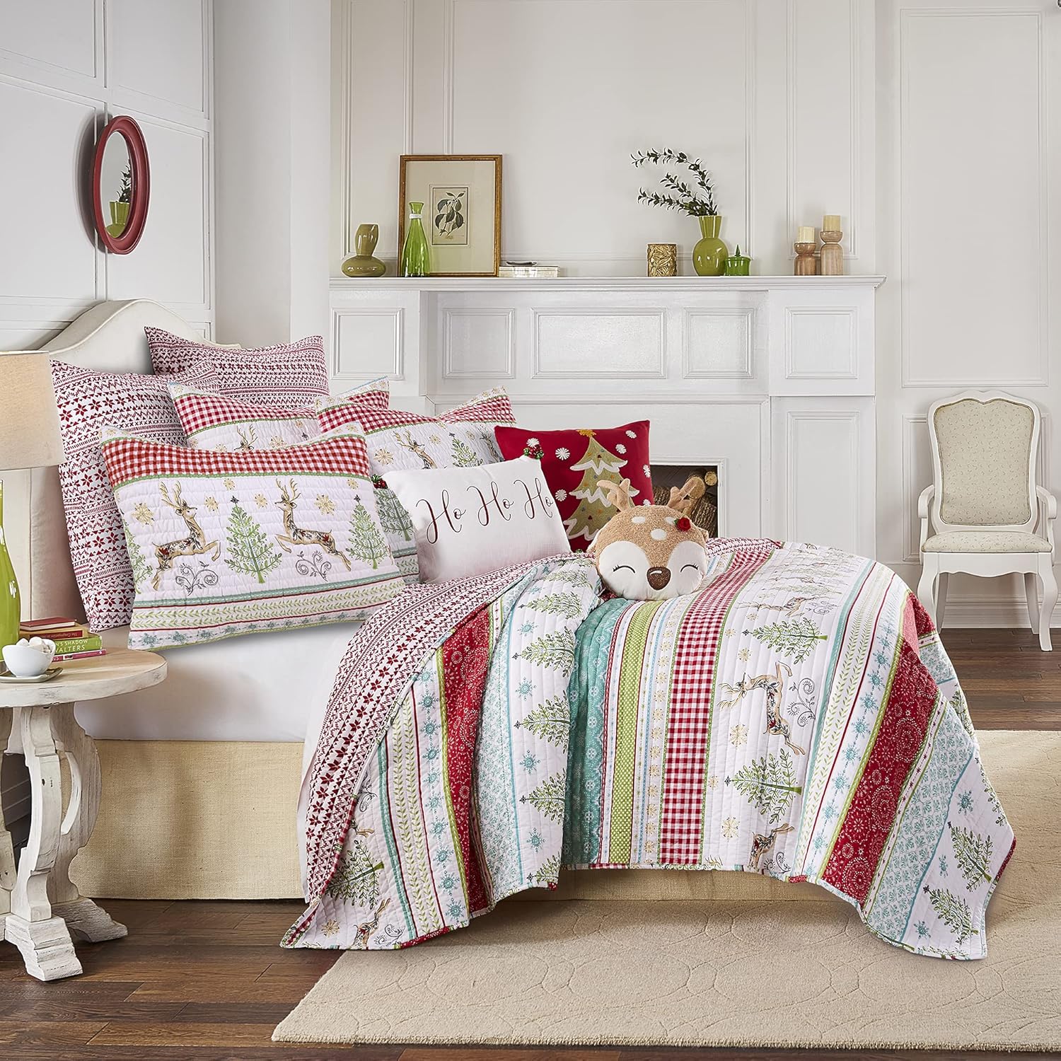 Comet and Cupid Quilt King Size - Holiday Deer and Trees