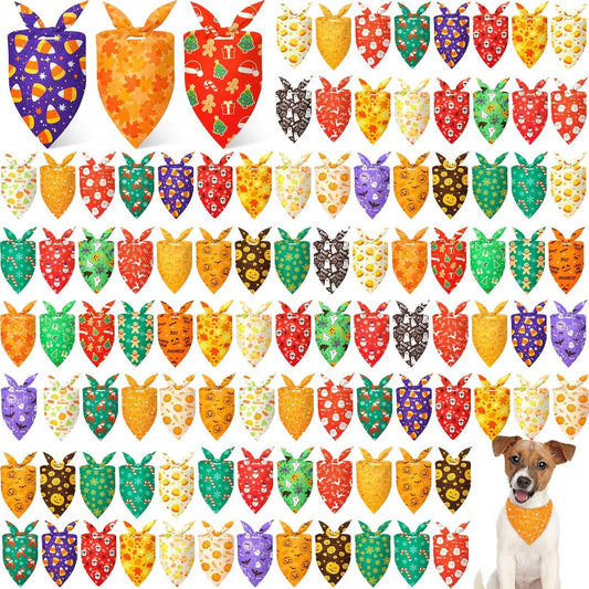 100 Pcs Holiday Dog Bandanas for Fall Halloween Christmas Fun
