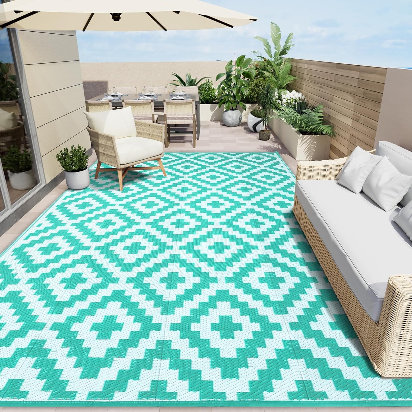 OLANLY Waterproof Outdoor Rug 8x10 ft for Camping & More