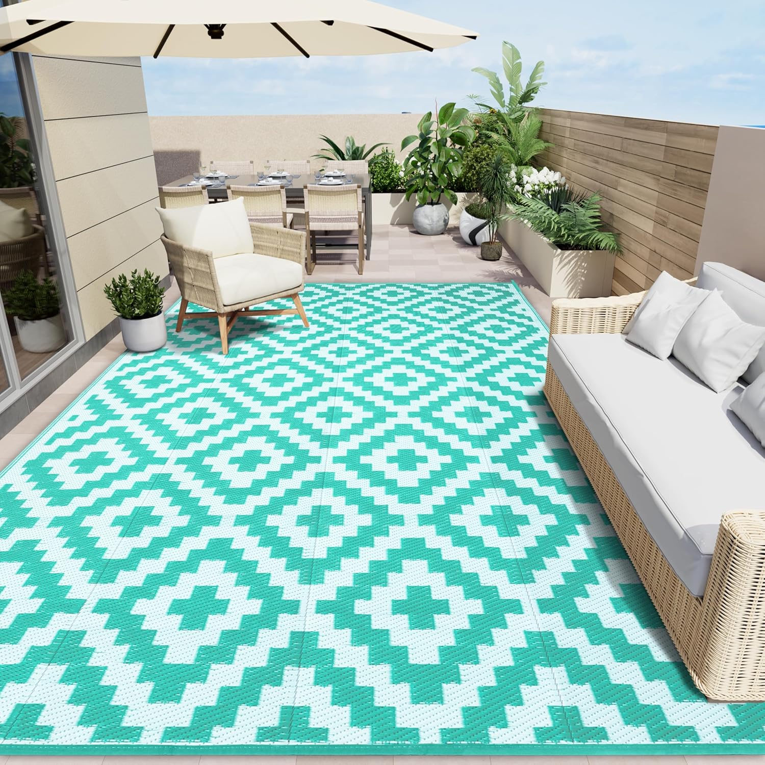 OLANLY Waterproof Outdoor Rug 8x10 ft for Camping & More