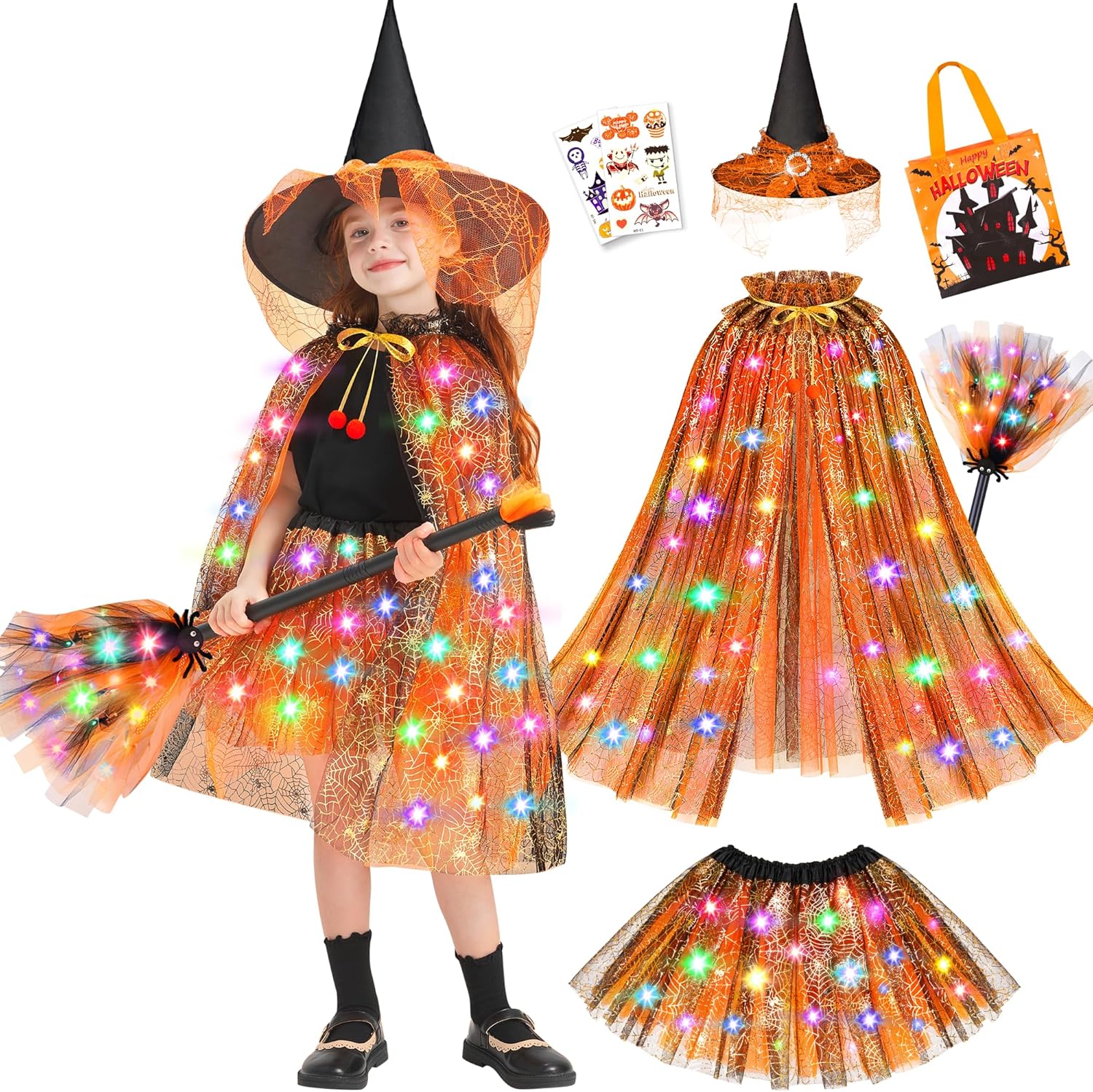 Light Up Witch Costume for Girls - Magical Halloween Dress Up