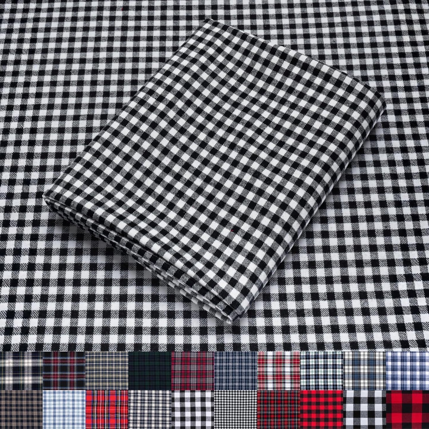 Pico Textiles Black and White Buffalo Plaid Flannel Fabric