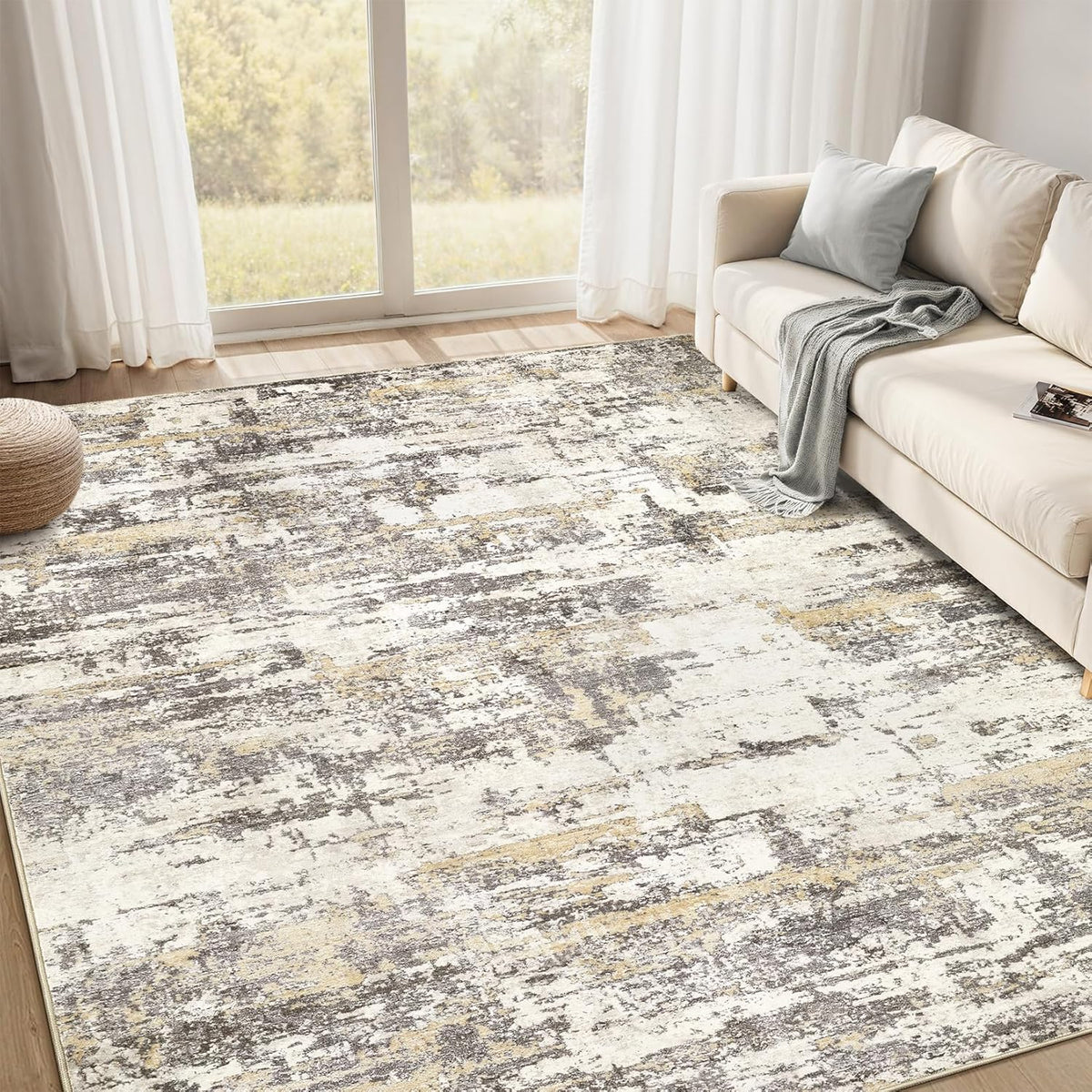 5x8 Abstract Washable Rug for Living Room - Soft & Durable