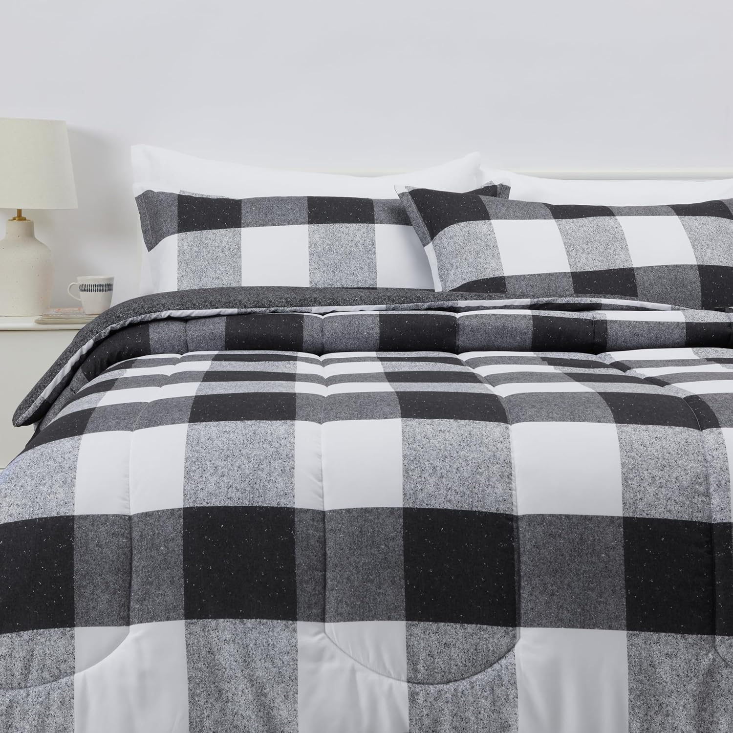 Lightweight Microfiber Comforter Set in Black/White Checkerboard