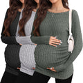 3 Pack Fall Maternity Shirts Long Sleeve Boat Neck Ribbed Knit - Cozy
