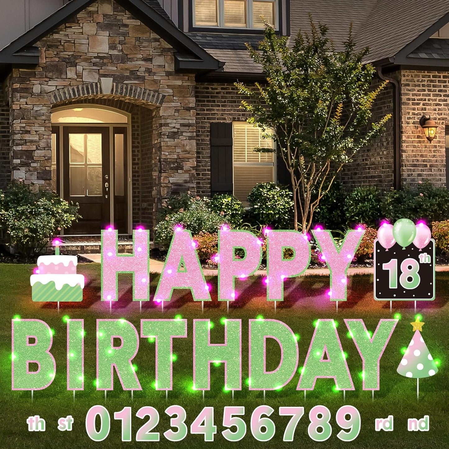 32.8 ft LED Lights with Birthday Yard Signs for Celebration