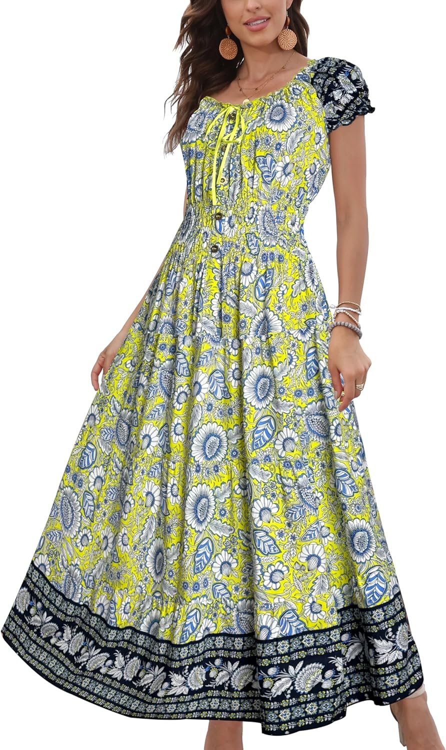 Boho Floral Print Tiered Casual Maxi Dress for Women 2025