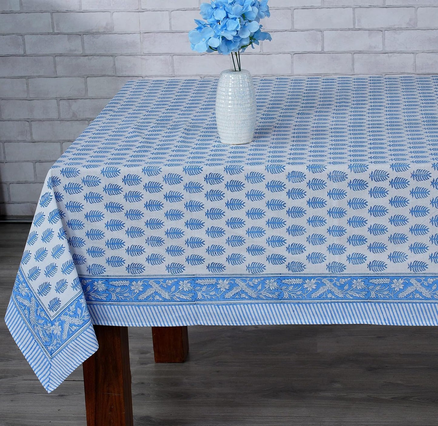 Ridhi Cerulean Blue Hand Block Print Cotton Tablecloth for Dining