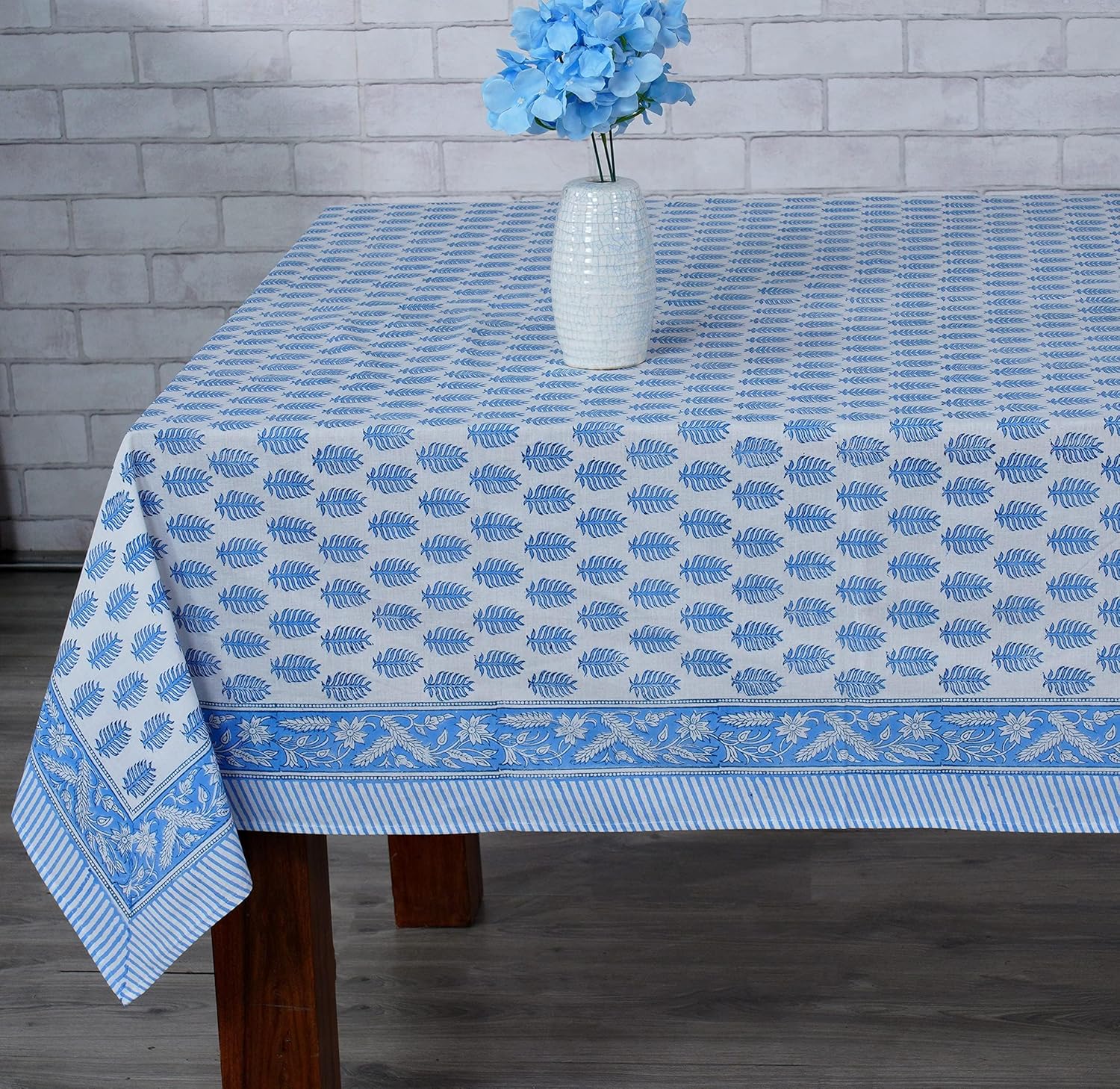 Ridhi Cerulean Blue Hand Block Print Cotton Tablecloth for Dining