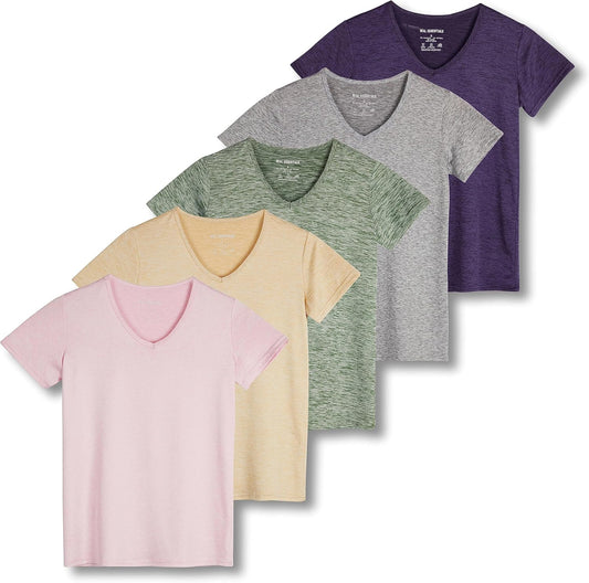 Real Essentials Women's Dry Fit V Neck Workout Tops 5 Pack
