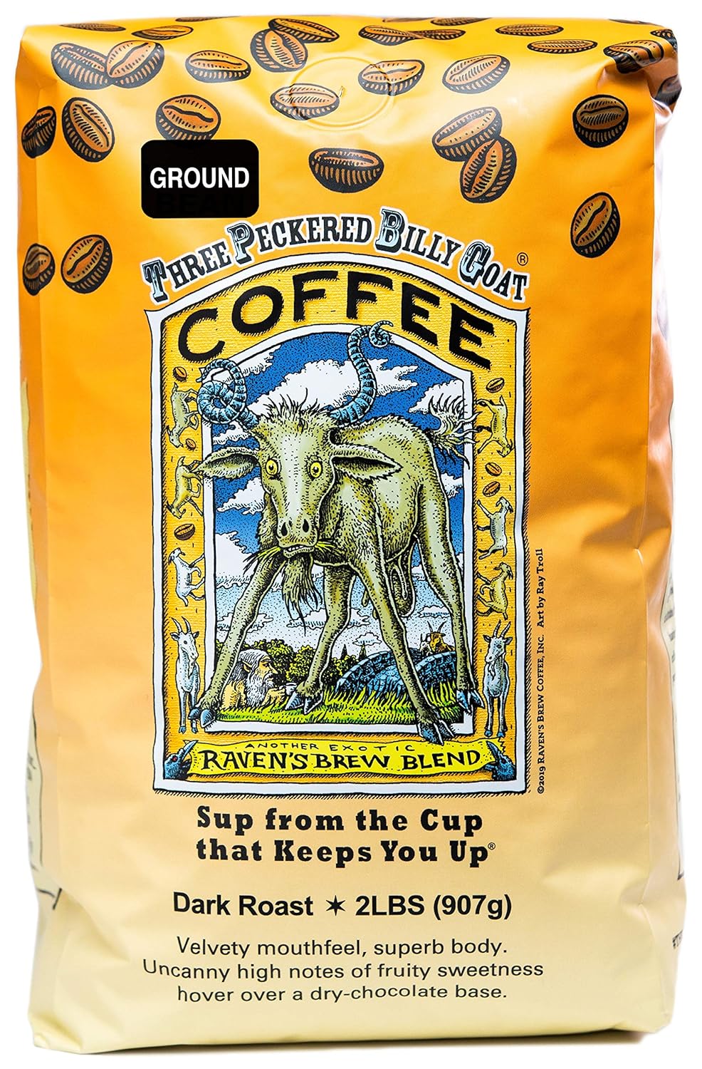 High Caffeine Dark Roast Ground Coffee - Three Peckered Billy Goat