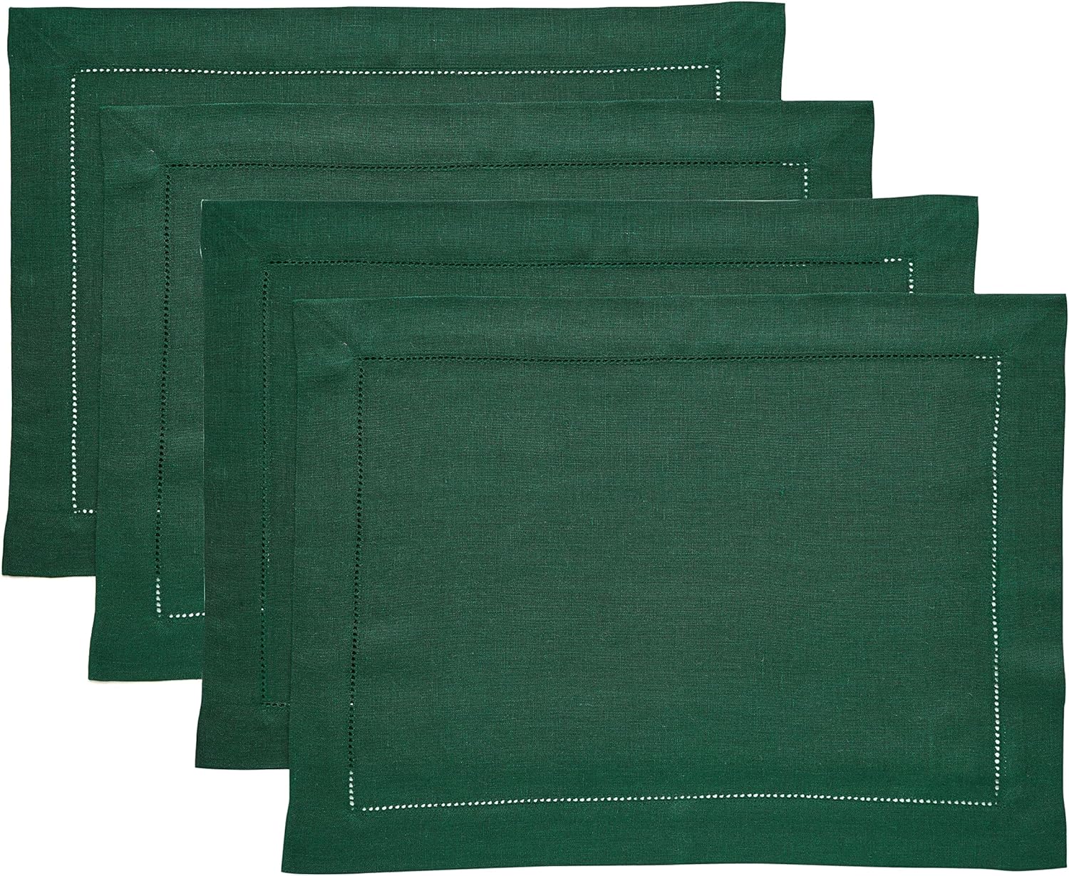 Classic Hemstitch Rainforest Green Linen Placemats Set of 4