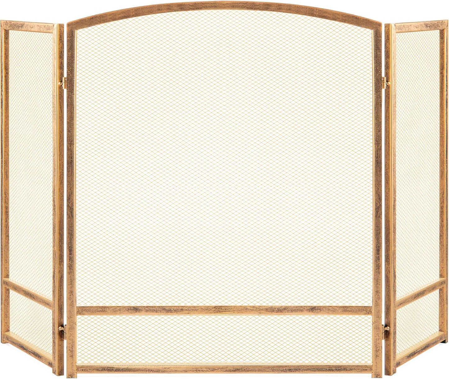 Rustic 3-Panel Steel Mesh Fireplace Screen for Home Decor