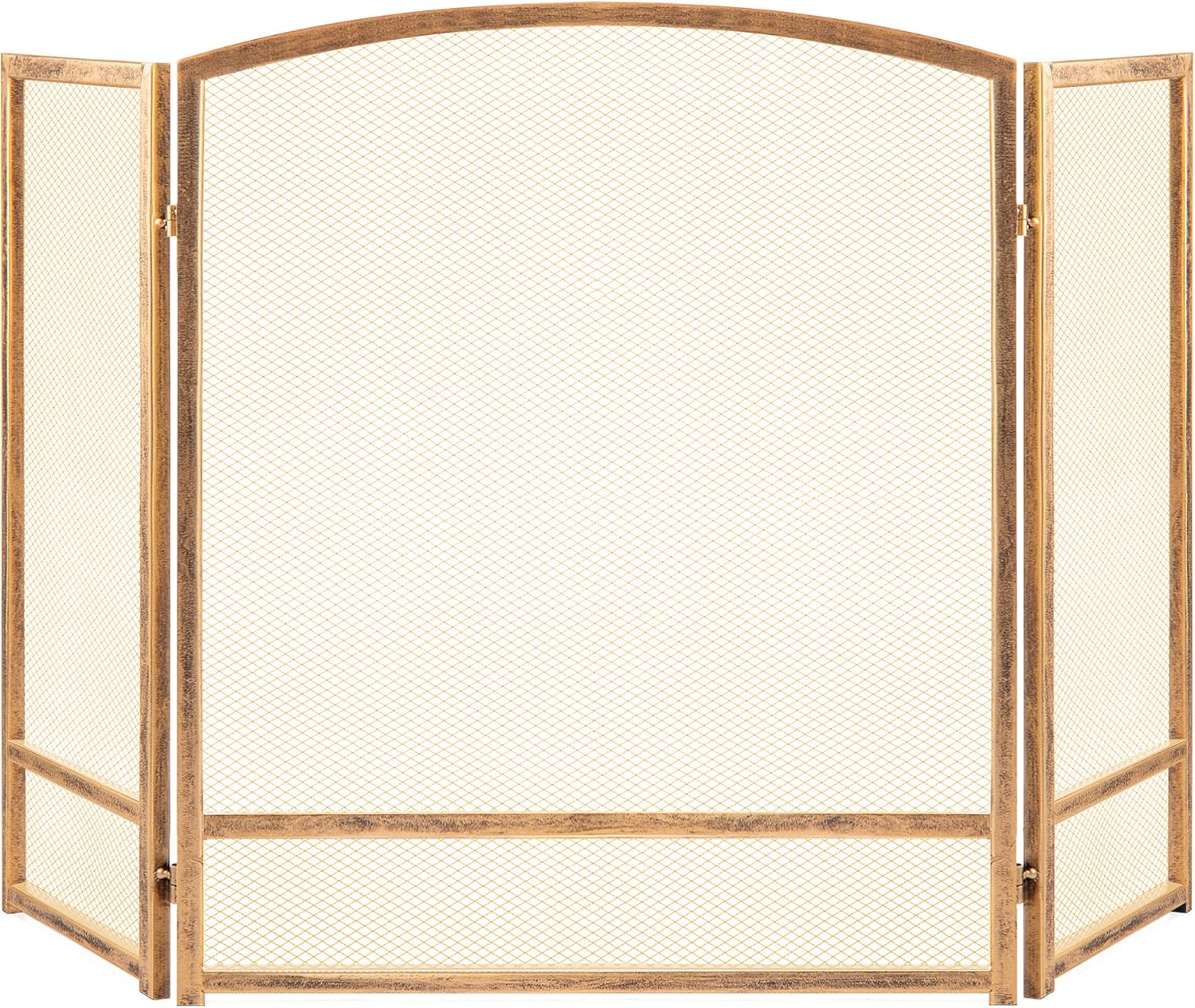 Rustic 3-Panel Steel Mesh Fireplace Screen for Home Decor