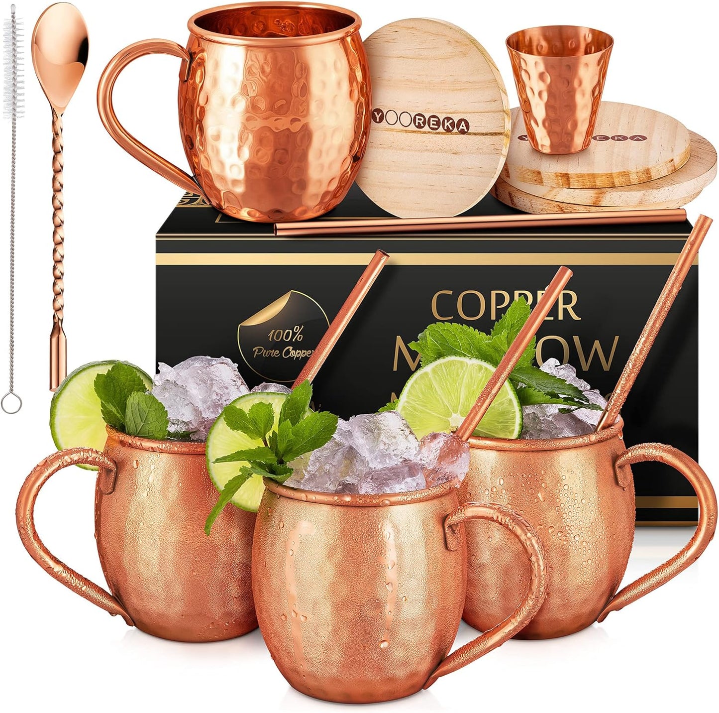Moscow Mule Mugs Gift Set of 4 - Handcrafted Copper Cups