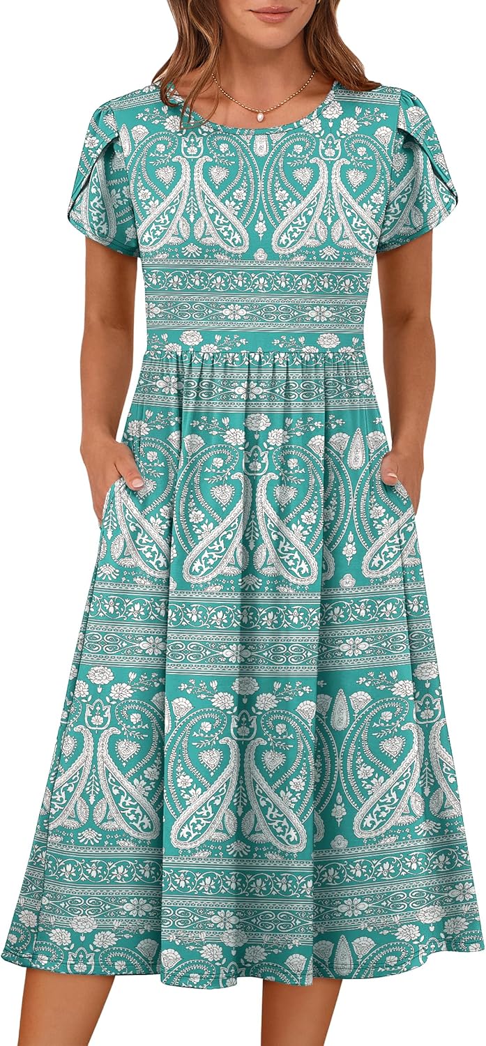 ANRABESS Women's Summer Floral A-Line Midi Dress for Casual Wear