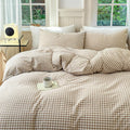 LifeTB Tan Gingham Grid Duvet Cover Queen Set for Cozy Bedrooms
