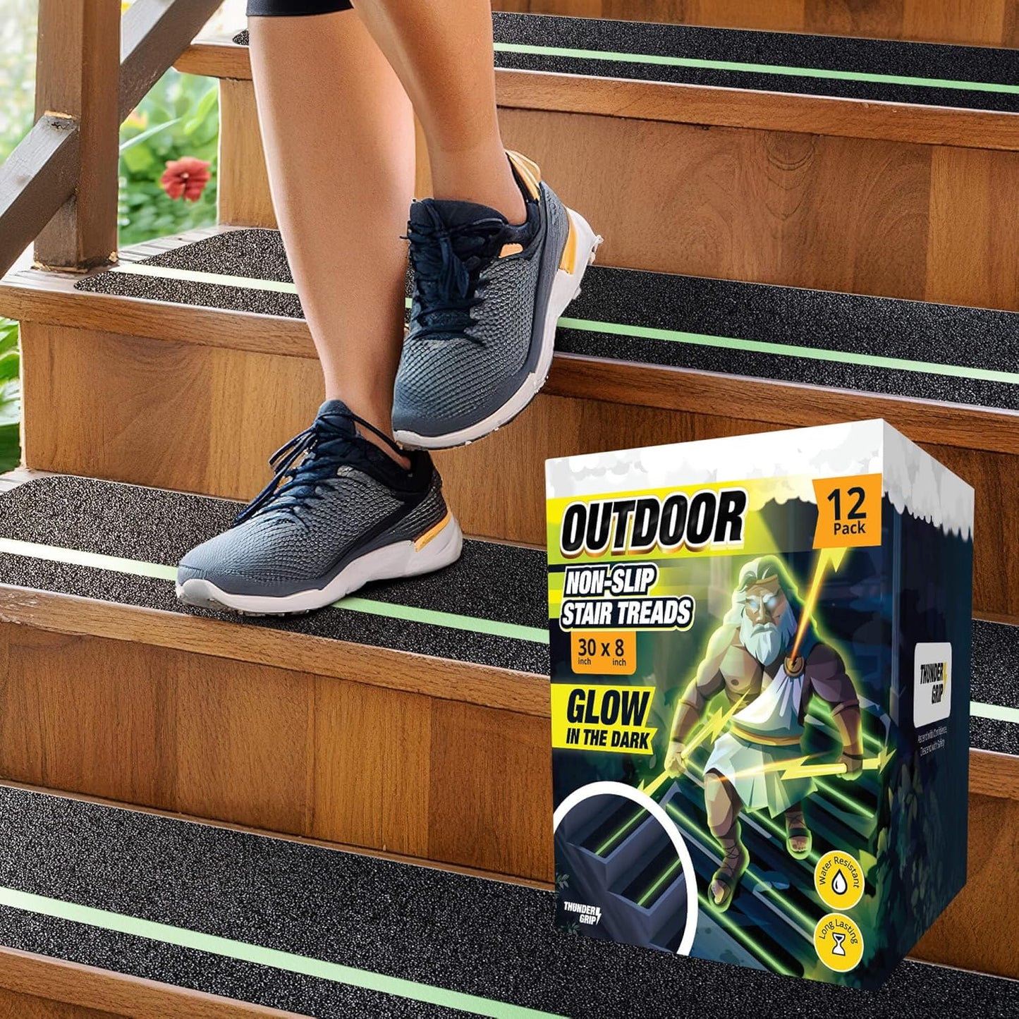 Grip Tape for Stairs 30in x 8in - 12-Pack Non-Slip Treads
