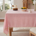 Linen Tablecloth with Tassels Pink 60x104 in - Farmhouse Water