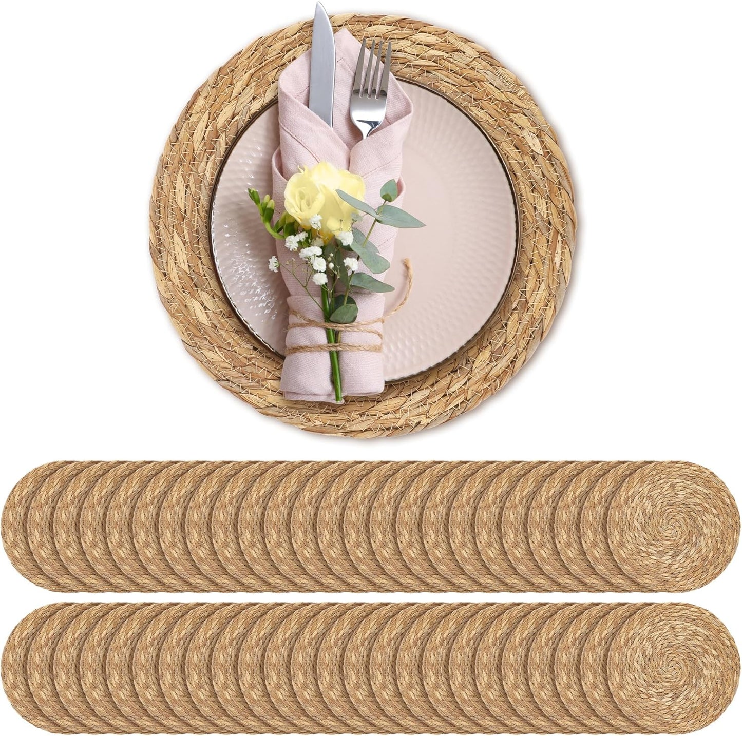 Natural Hand-Woven 12-Inch Round Placemats for Dining Decor