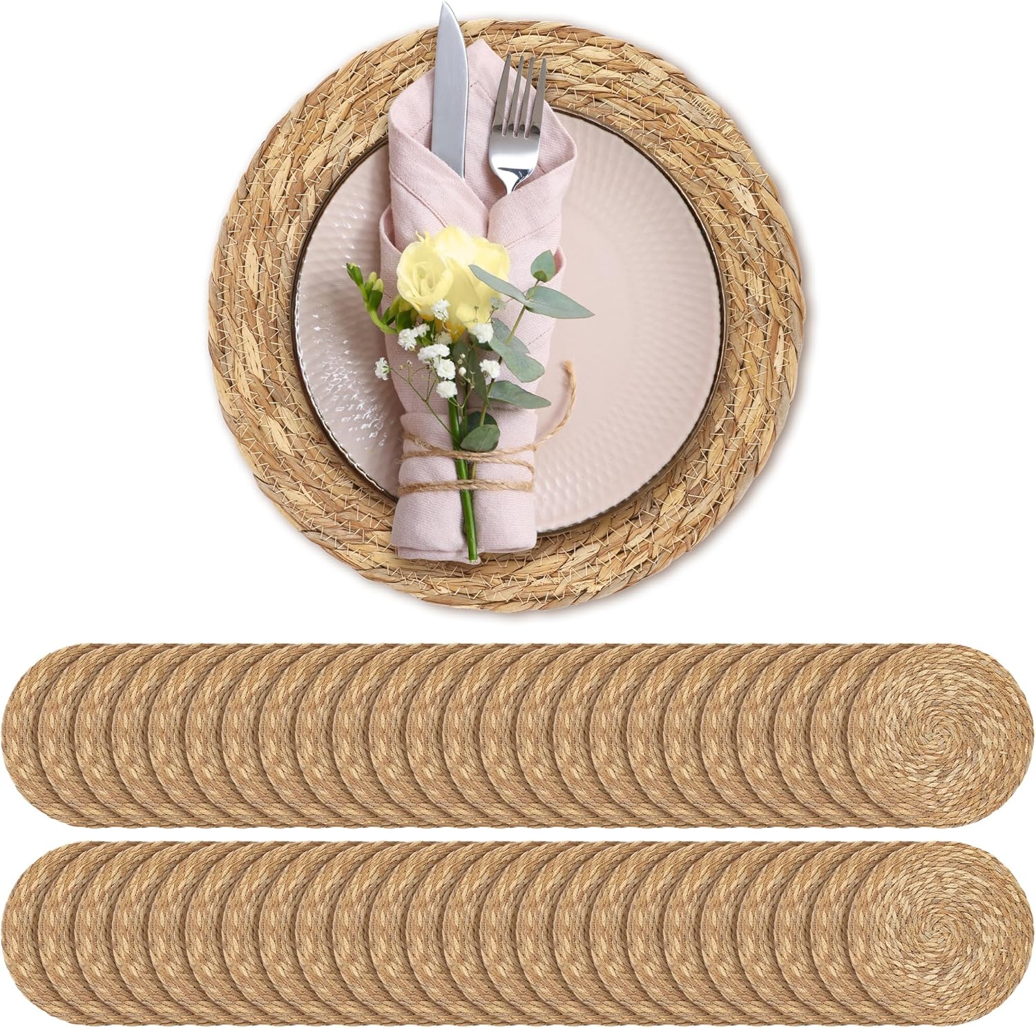 Natural Hand-Woven 12-Inch Round Placemats for Dining Decor