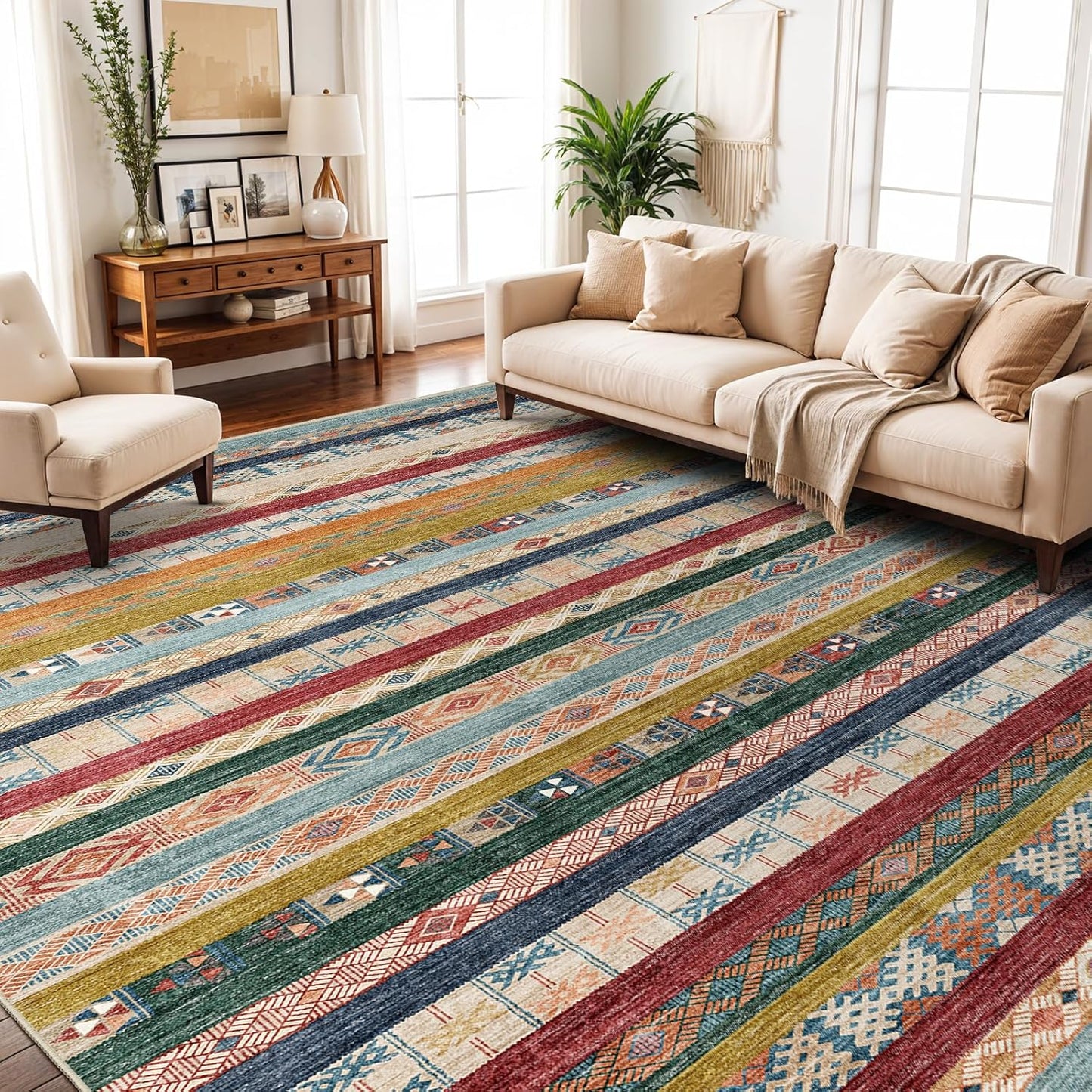 10x14 Washable Area Rug: Chic Moroccan Geometric Design