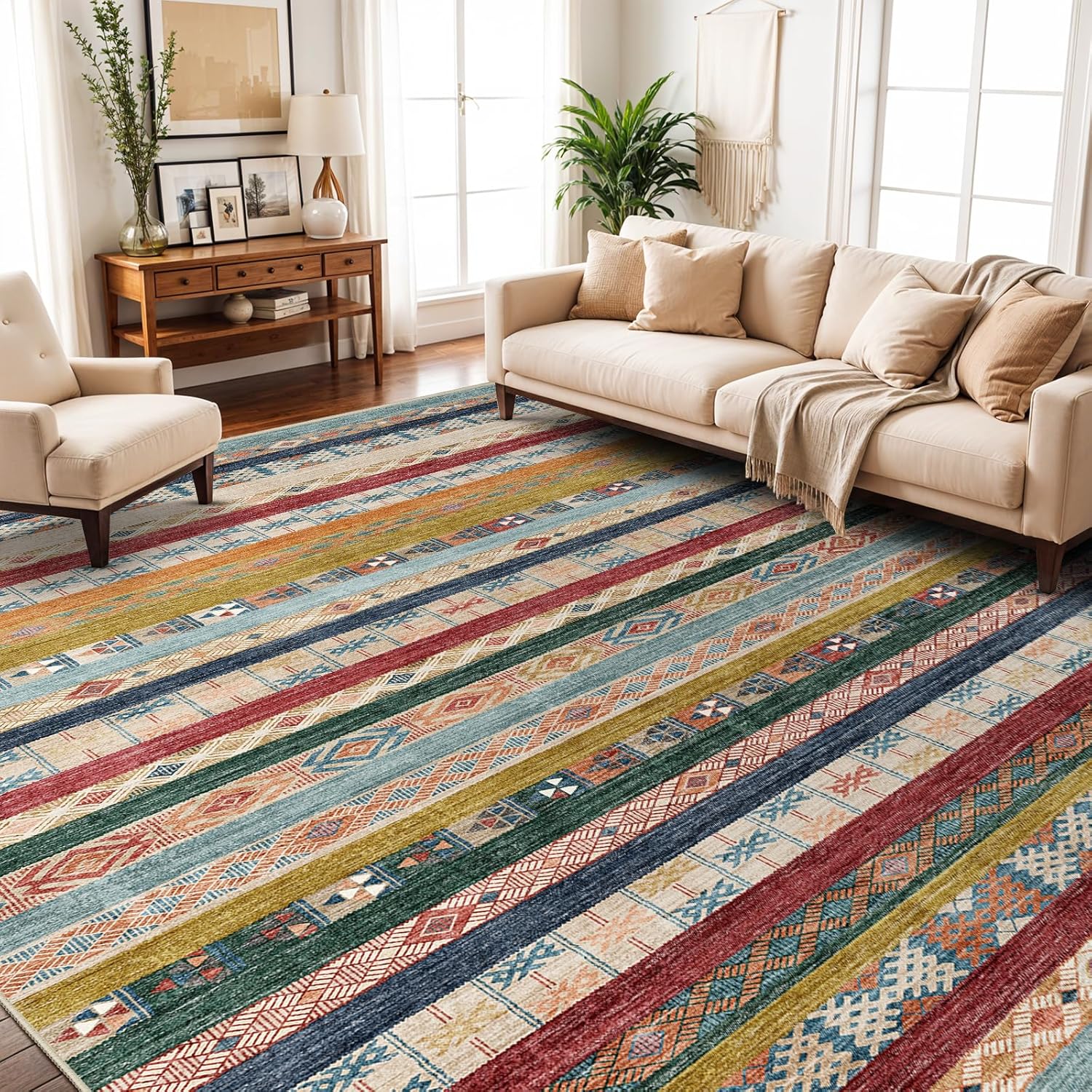 10x14 Washable Area Rug: Chic Moroccan Geometric Design