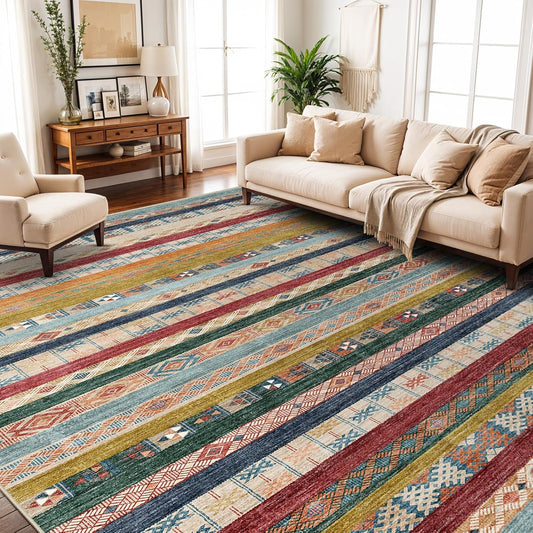 10x14 Washable Area Rug: Chic Moroccan Geometric Design