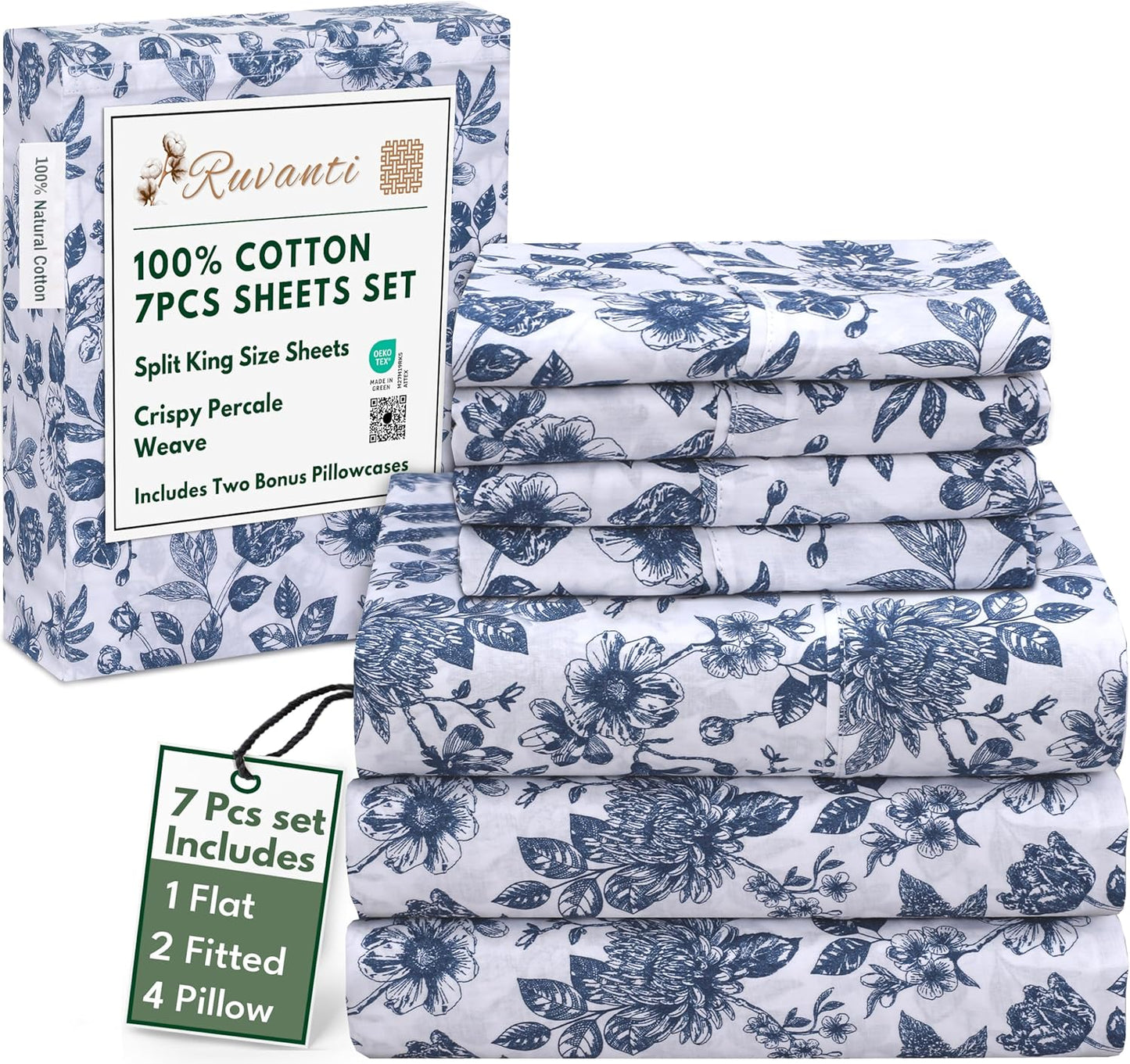 RUVANTI 7 Pcs Cotton Sheets - Soft, Lightweight & Breathable