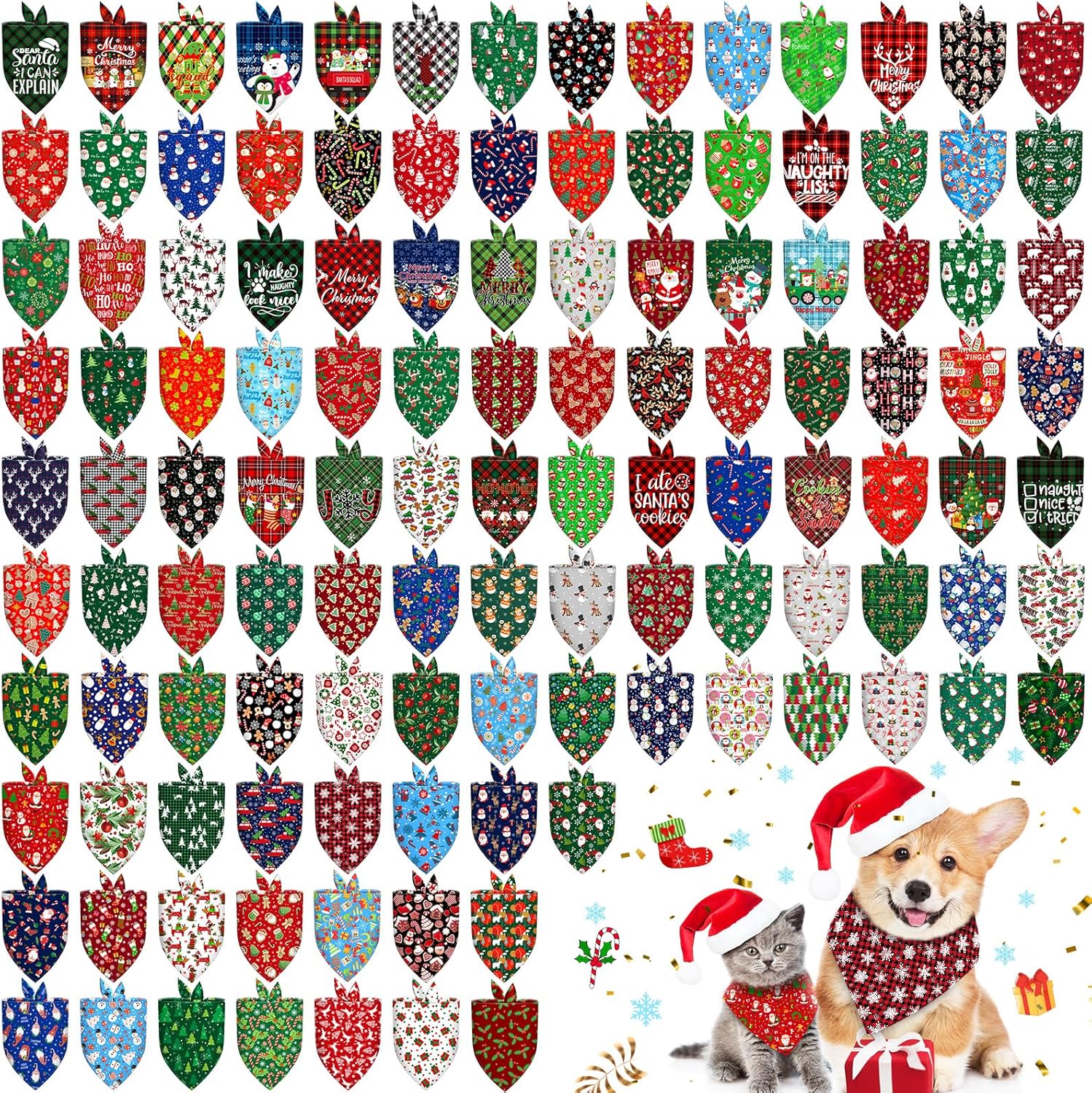 120 Pcs Christmas Dog Bandanas for Small Medium Large Pets