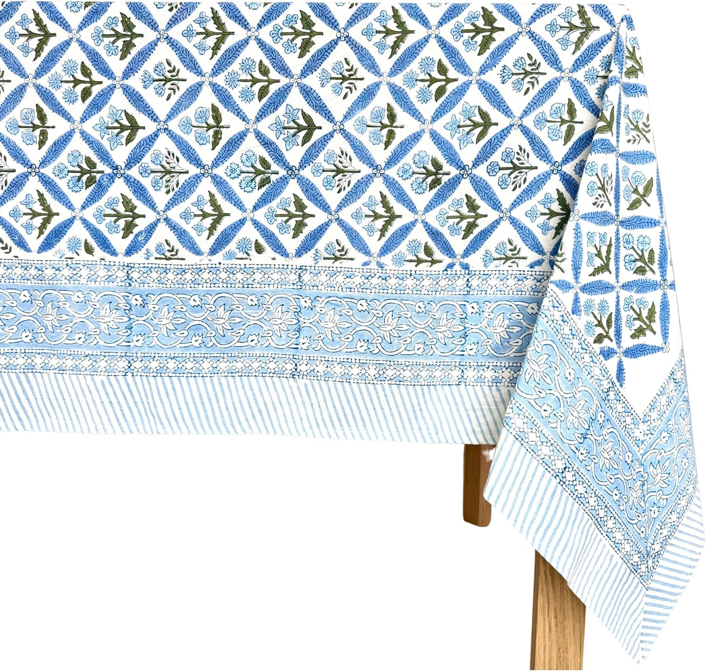 ATOSII Netta Blue Cotton Tablecloth for Summer Dining Decor
