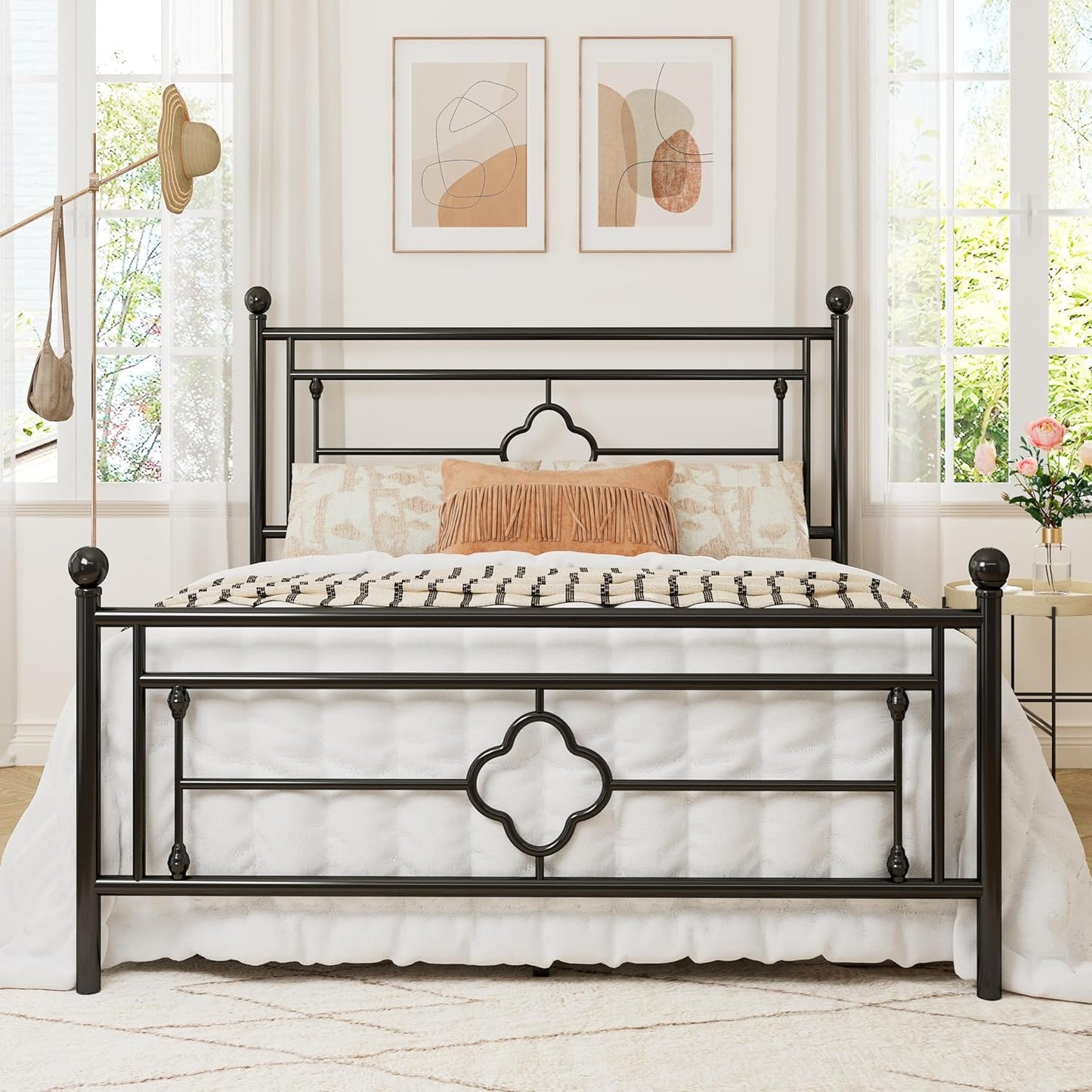 Allewie Full Size Metal Platform Bed Frame with Vintage Design