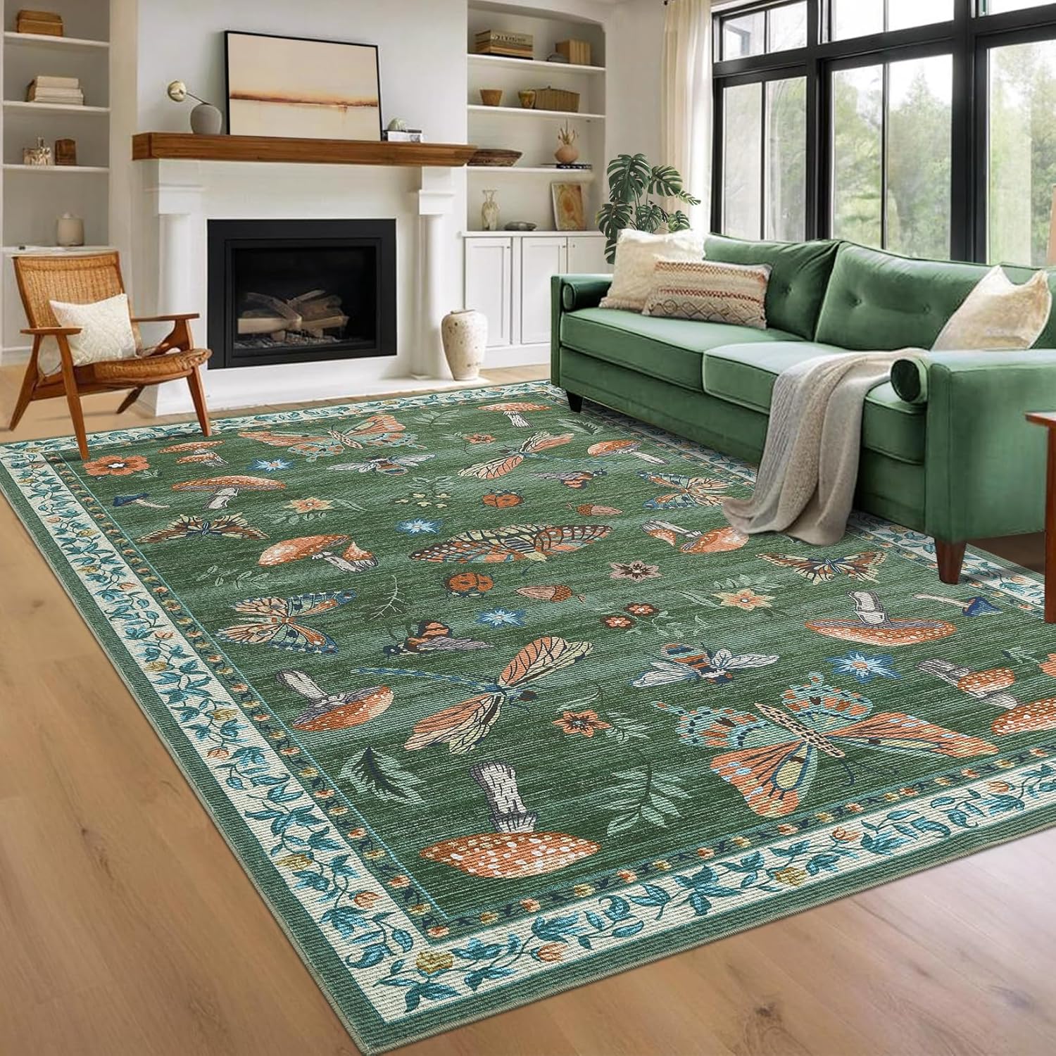 Mushroom Washable 8x10 Rug for Living Room Non Slip Design