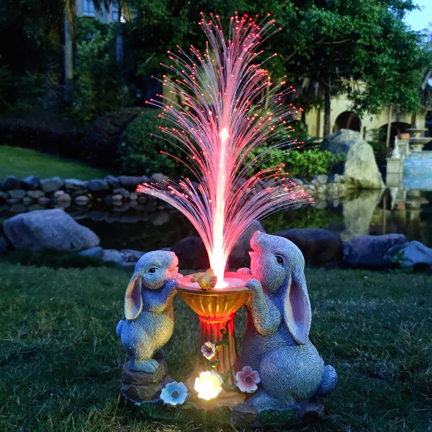 Solar Rabbit Garden Statues Outdoor Decor with LED Lights