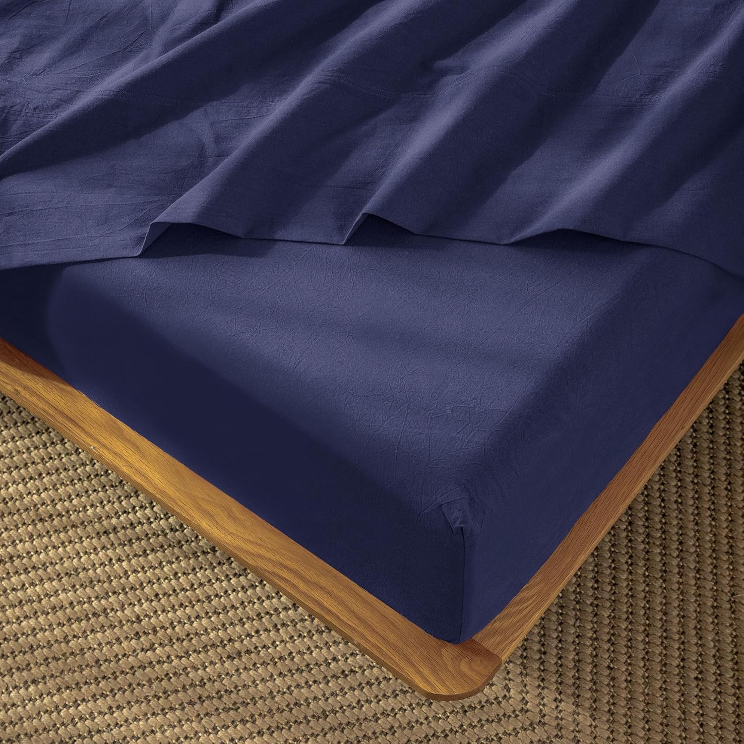 MooMee Fitted Bottom Sheet 100% Washed Cotton for Twin Beds