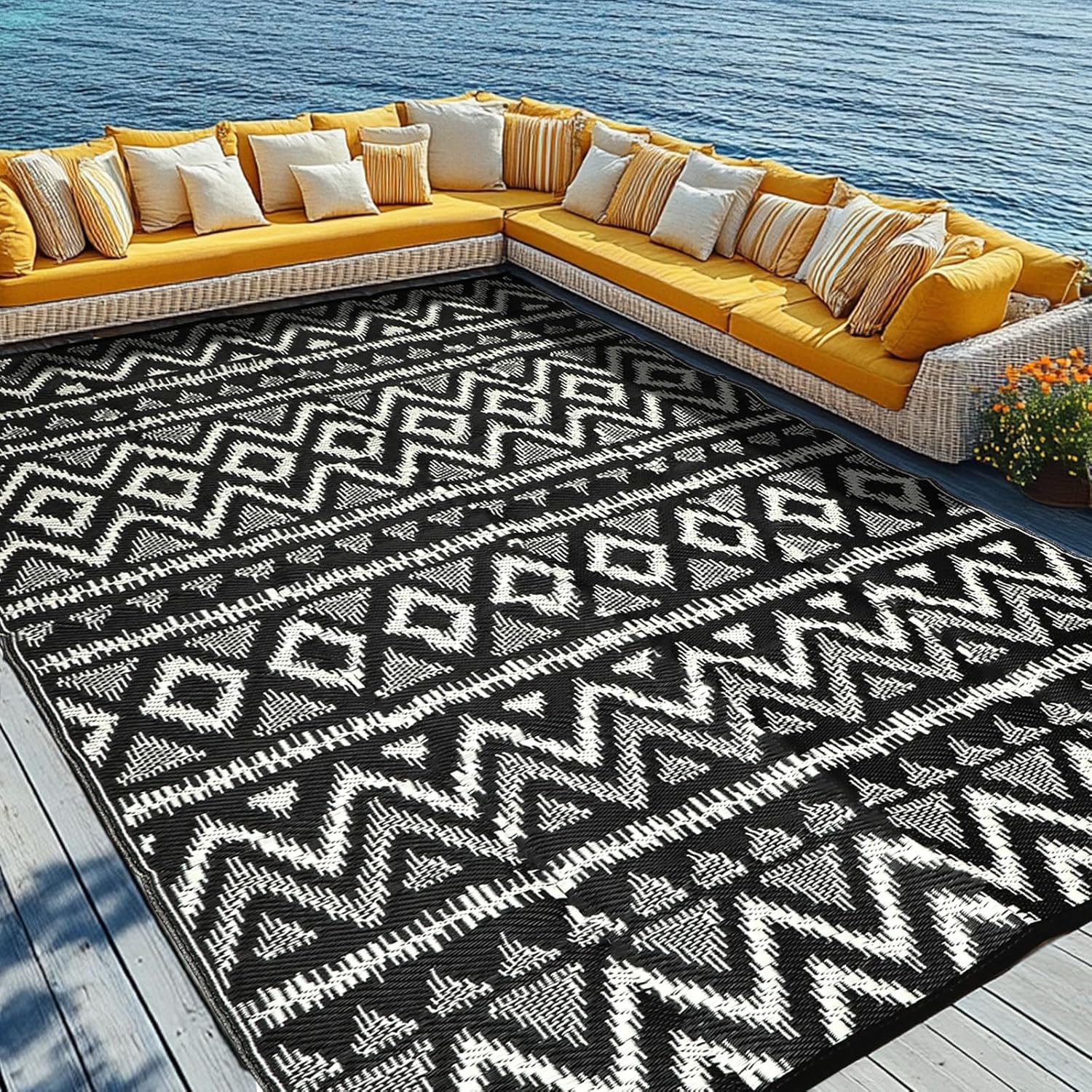 Waterproof Outdoor Rug 9x18 ft for Patio, RV, and Beach Use
