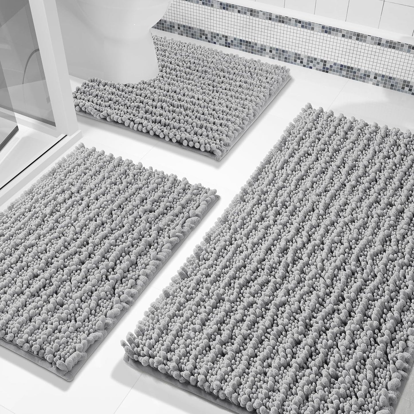Yimobra Bathroom Rug Set 3 Piece - Ultra Absorbent Chenille Mats