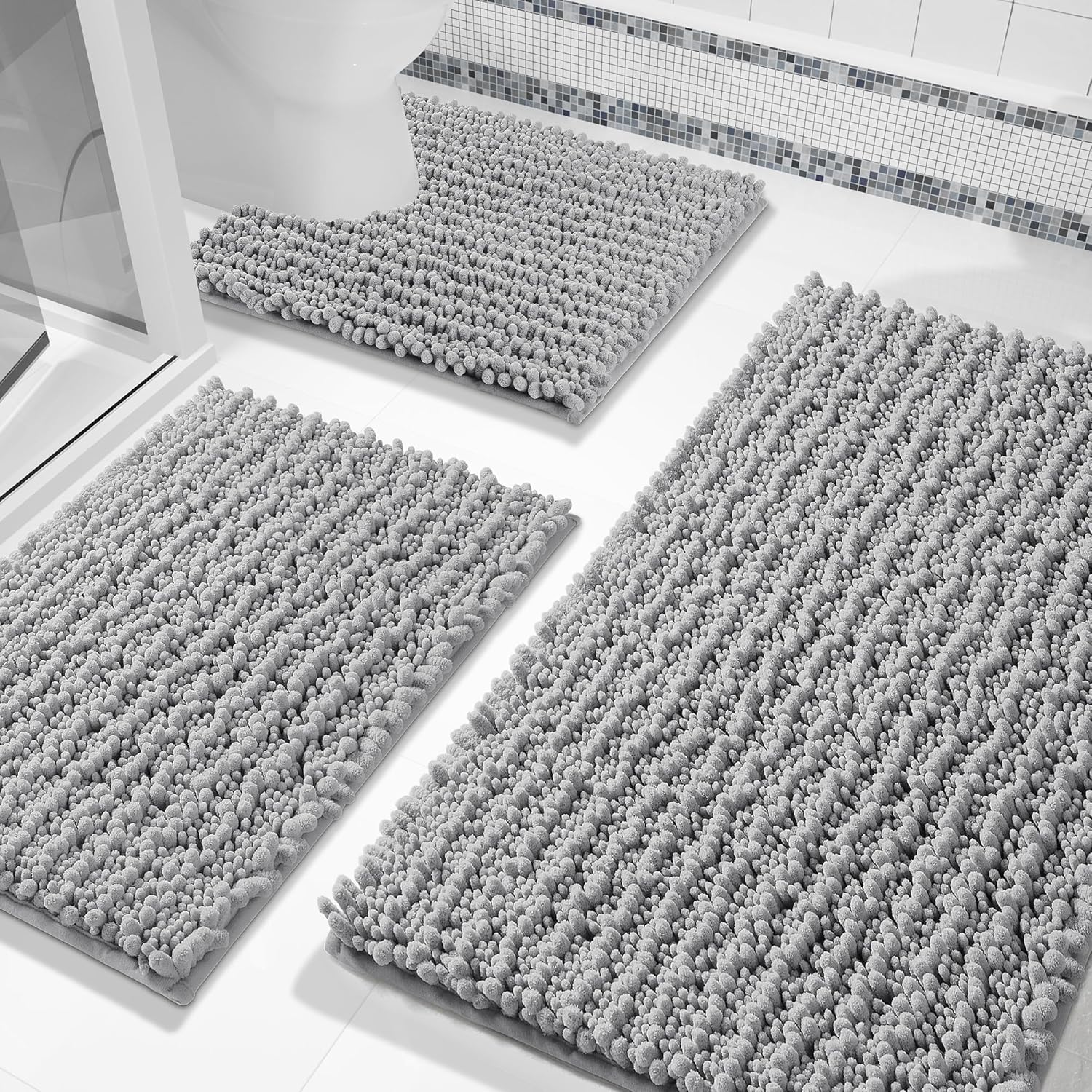 Yimobra Bathroom Rug Set 3 Piece - Ultra Absorbent Chenille Mats