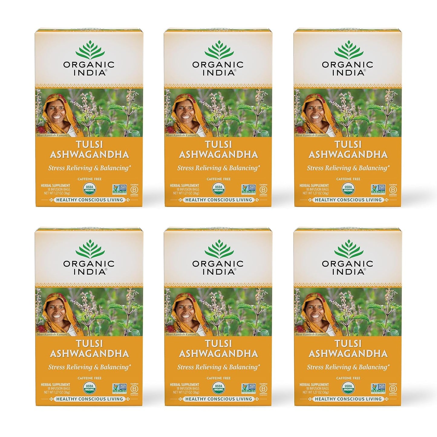 Calming Tulsi Ashwagandha Tea - Organic Herbal Infusion Bags