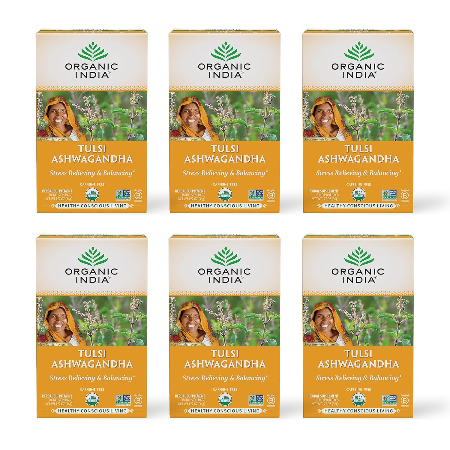Calming Tulsi Ashwagandha Tea - Organic Herbal Infusion Bags