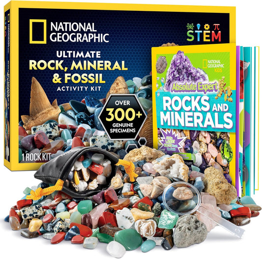 National Geographic Rock Collection Box for Kids with Real Fossils