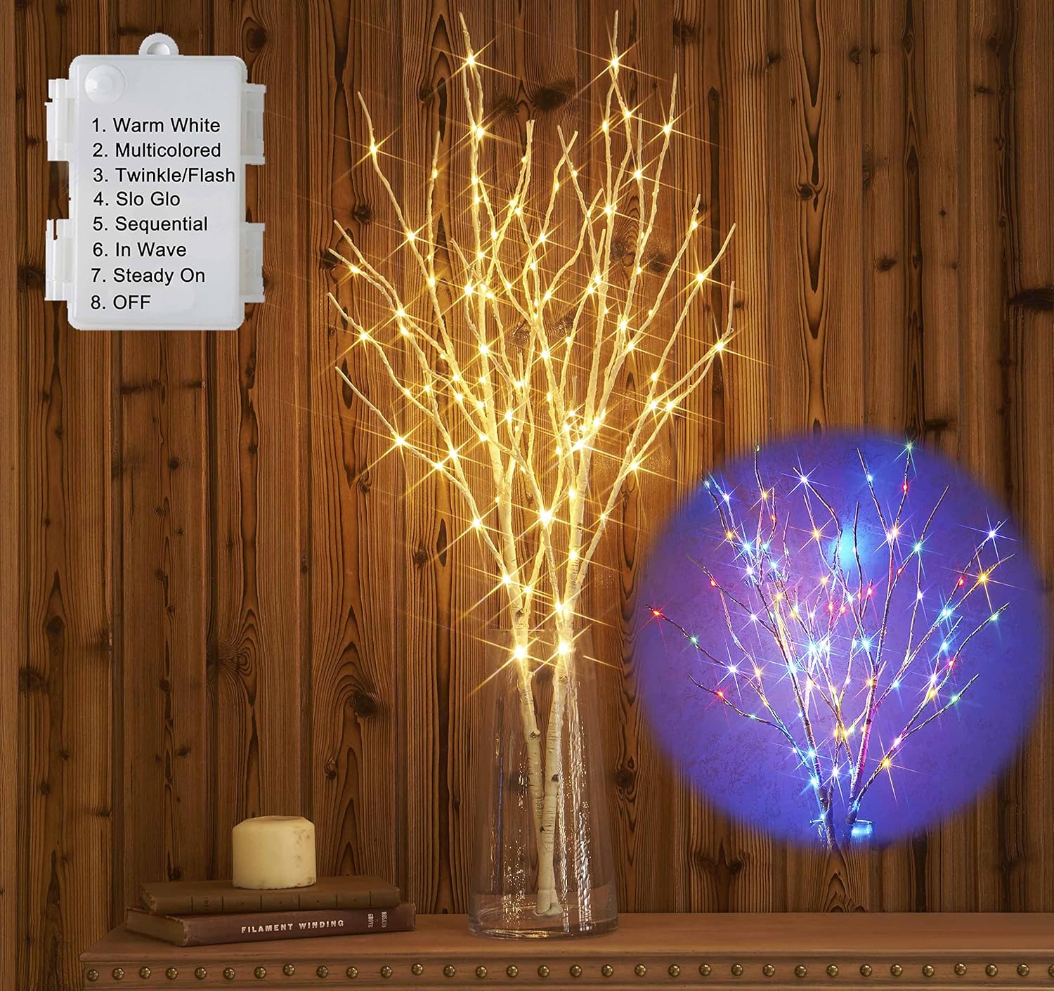 Lighted Birch Branches with 100 Multi Color LED Lights for Decor