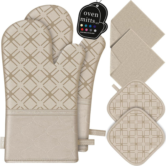 500 Heat Resistant Oven Mitts & Potholders Set - Premium Cotton Combo