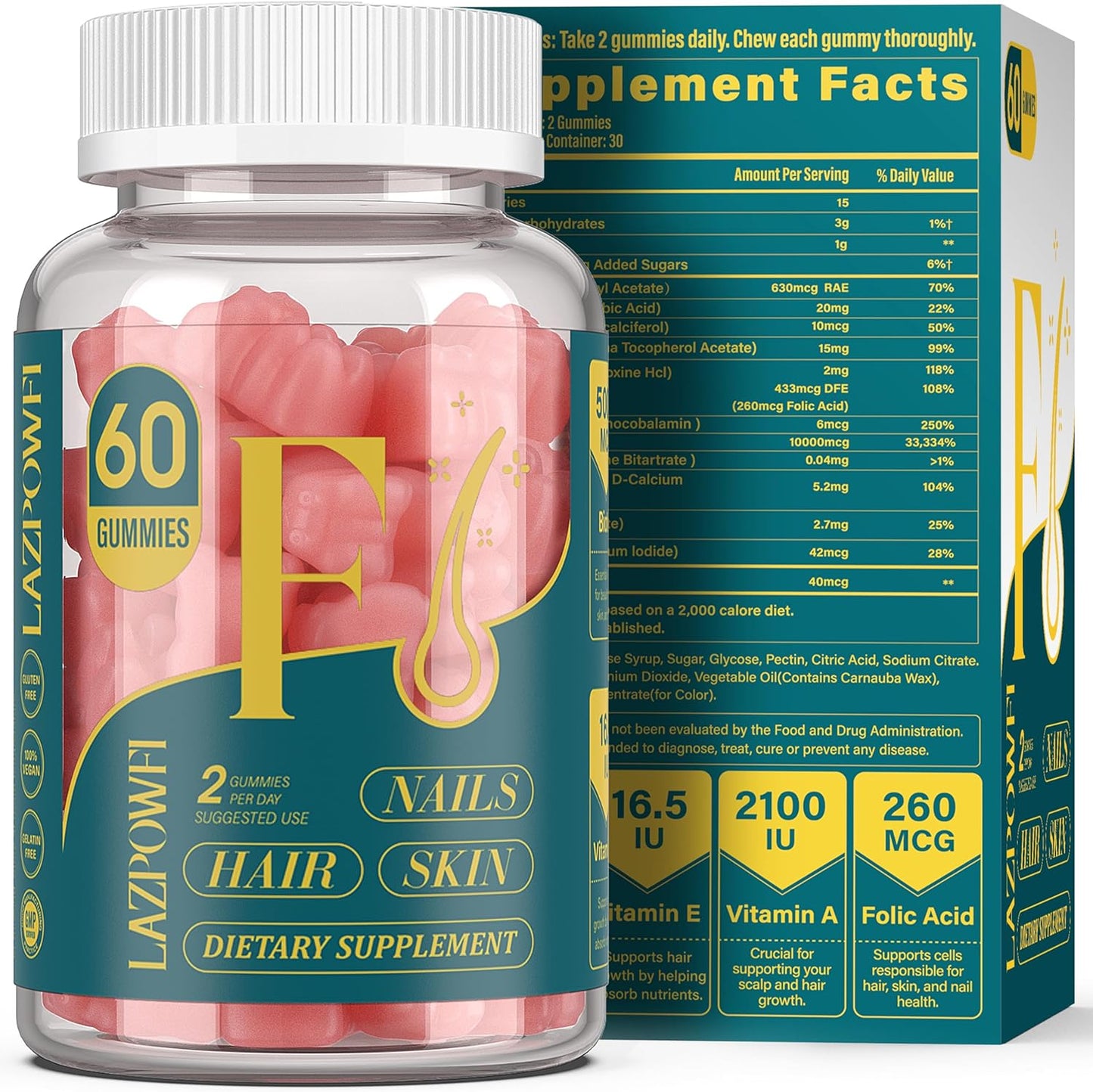 Biotin Gummies for Hair Skin and Nails - Vegan B7 Support