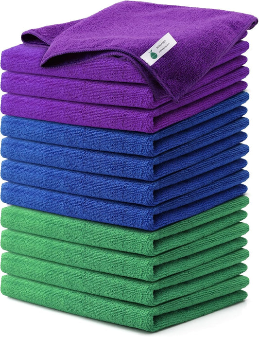 12-Pack Microfiber Cleaning Cloths - Lint-Free for Cars & Kitchen