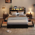 Queen Platform Bed Frame with 4 Storage Drawers and LED Lights - Space