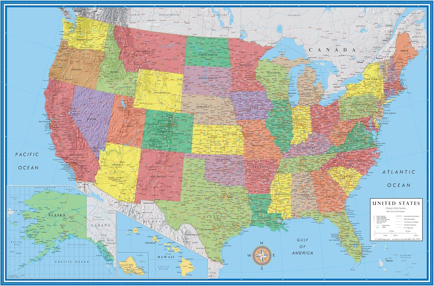 Huge United States Wall Map by Swiftmaps for Home and Office
