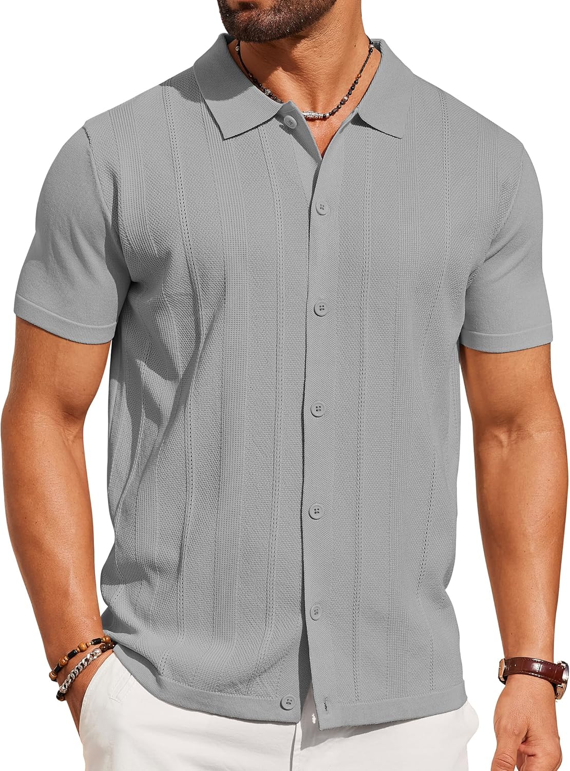 COOFANDY Mens Knit Shirt Short Sleeve Vintage Polo for Summer