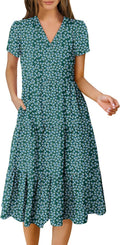 ANRABESS Women's V Neck Midi Dress - Flowy Tiered Casual