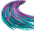 Hot Pink & Turquoise Grizzly Feather Hair Extensions - Bold Boho Flair
